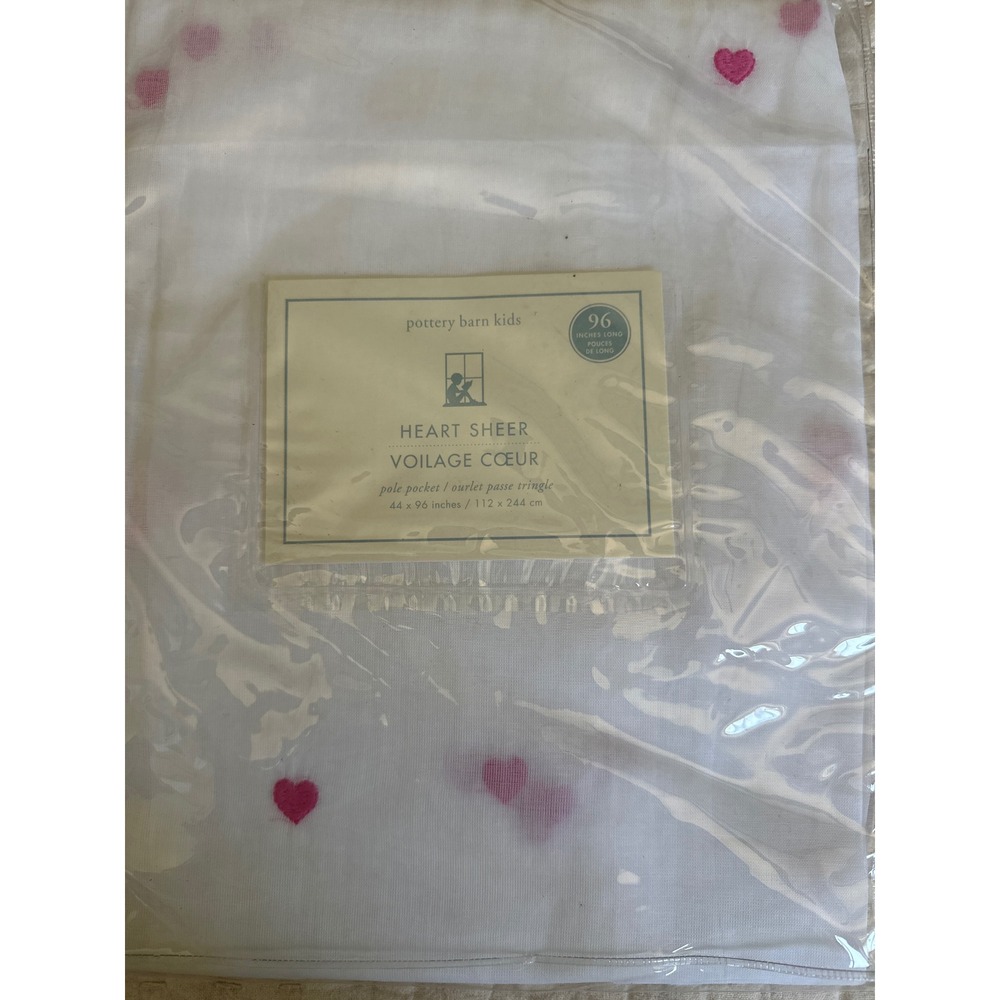 Pottery Barn Kids Heart Sheer 1 Curtain Panel 44x96 Pink Hearts White Cotton New
